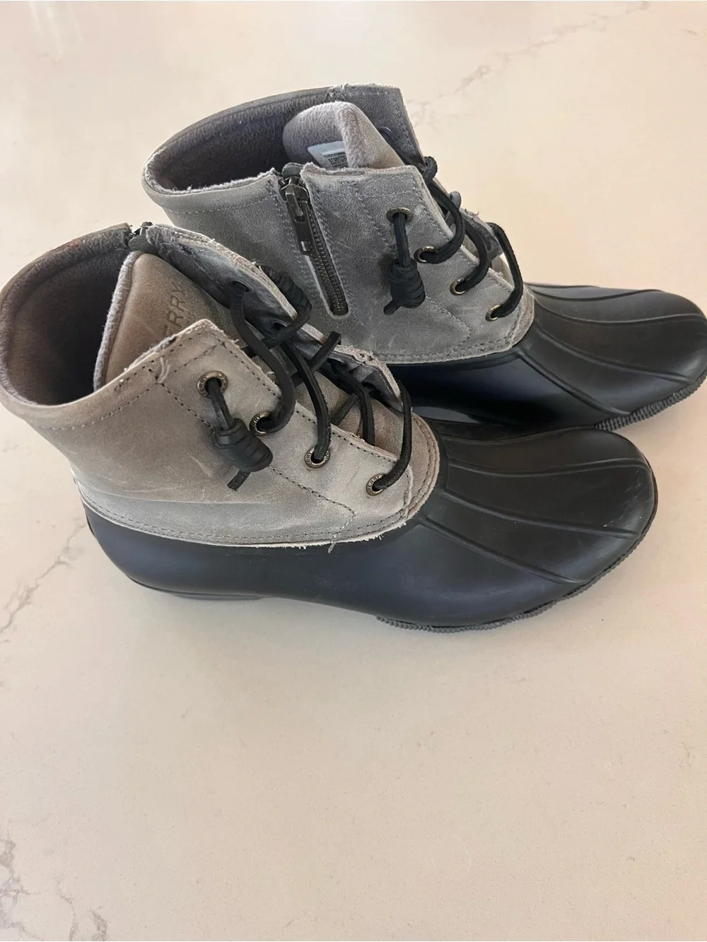 Sperry Gray Suede and Black Rubber Duck Boots
